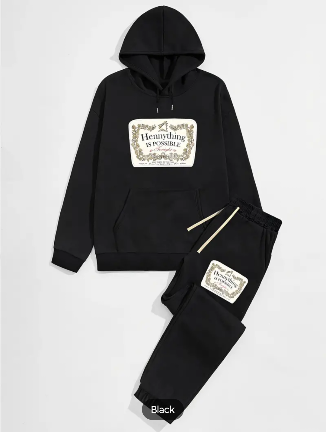 MEN HENNYTHING IS POSSIBLE HOODIE SET BLACK