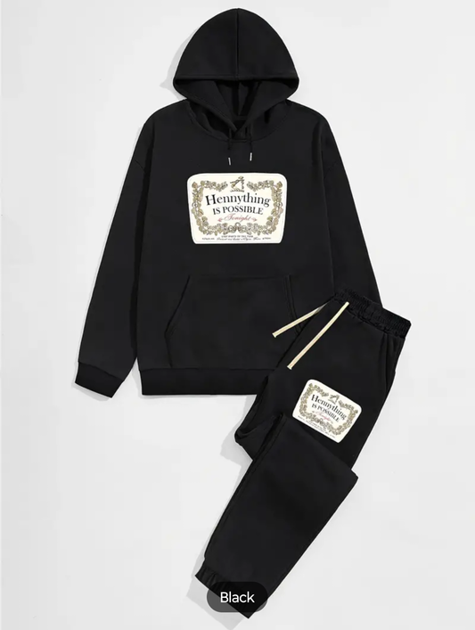 MEN HENNYTHING IS POSSIBLE HOODIE SET BLACK