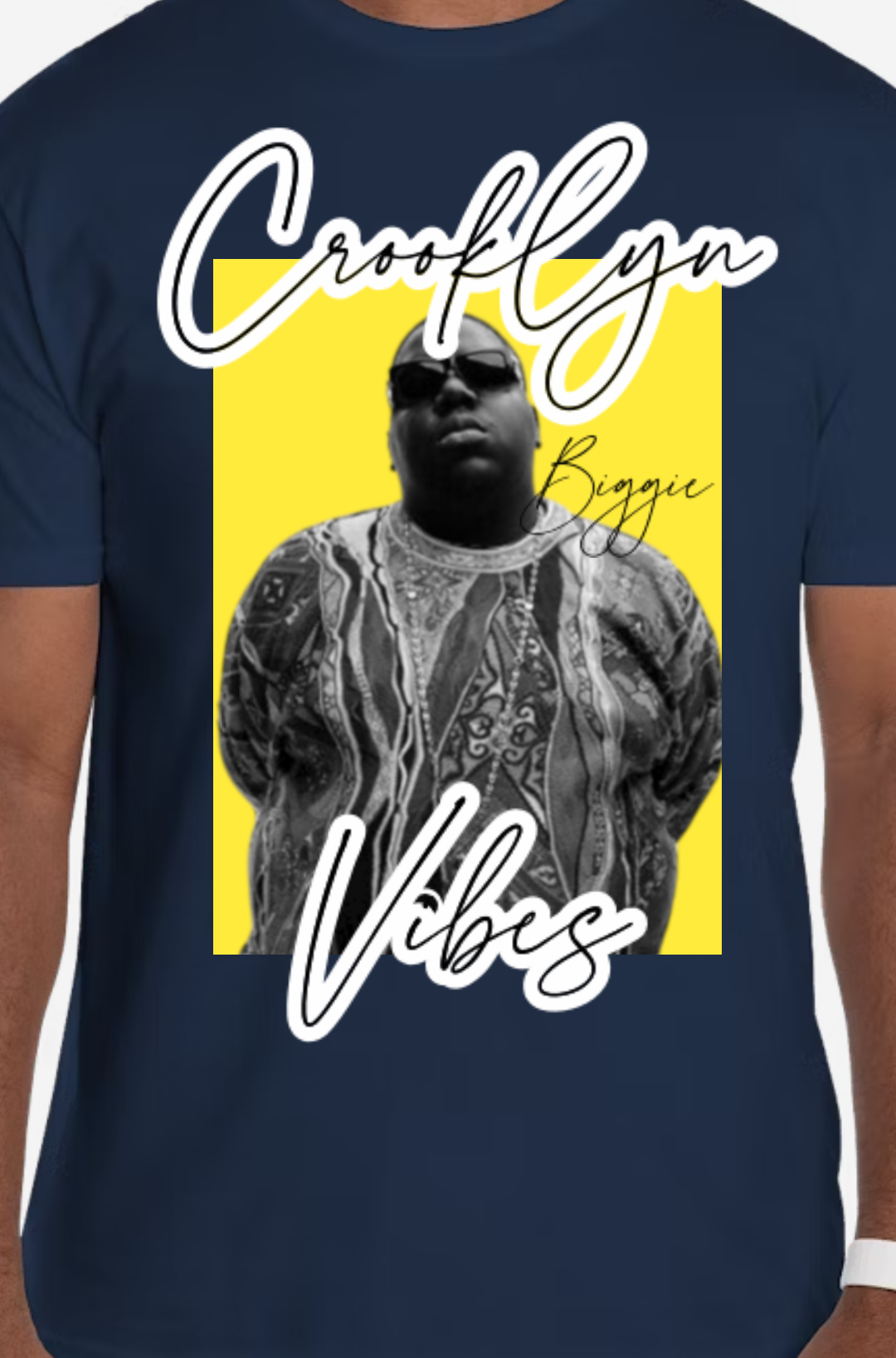 Blue Crooklyn vibes Biggie smalls rhinestones stitched optional T-shirt. Available in different colors on request