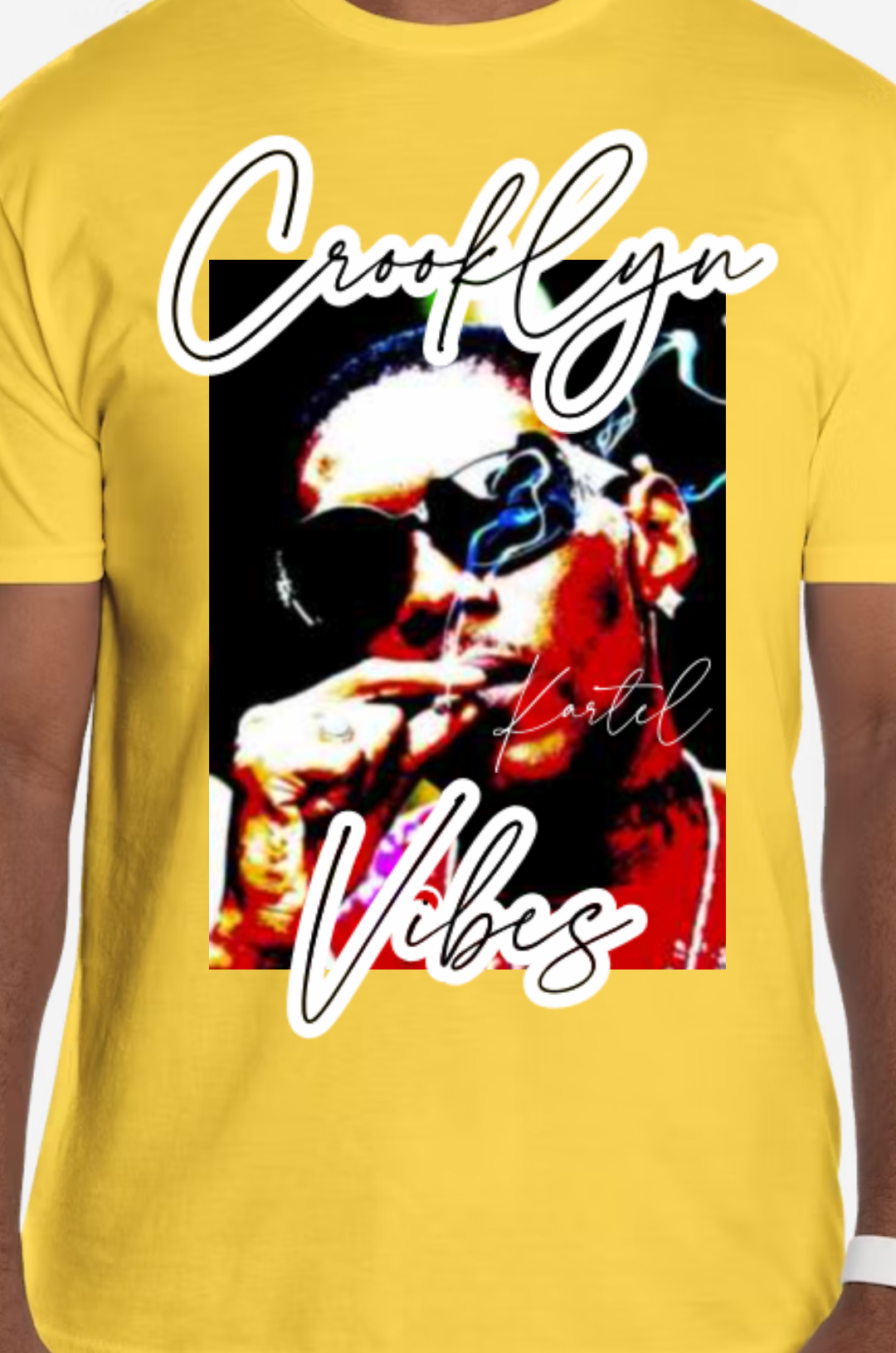 Black Crooklyn vibes Vybz Kartel rhinestones stitched optional T-shirt. Available in different colors on request