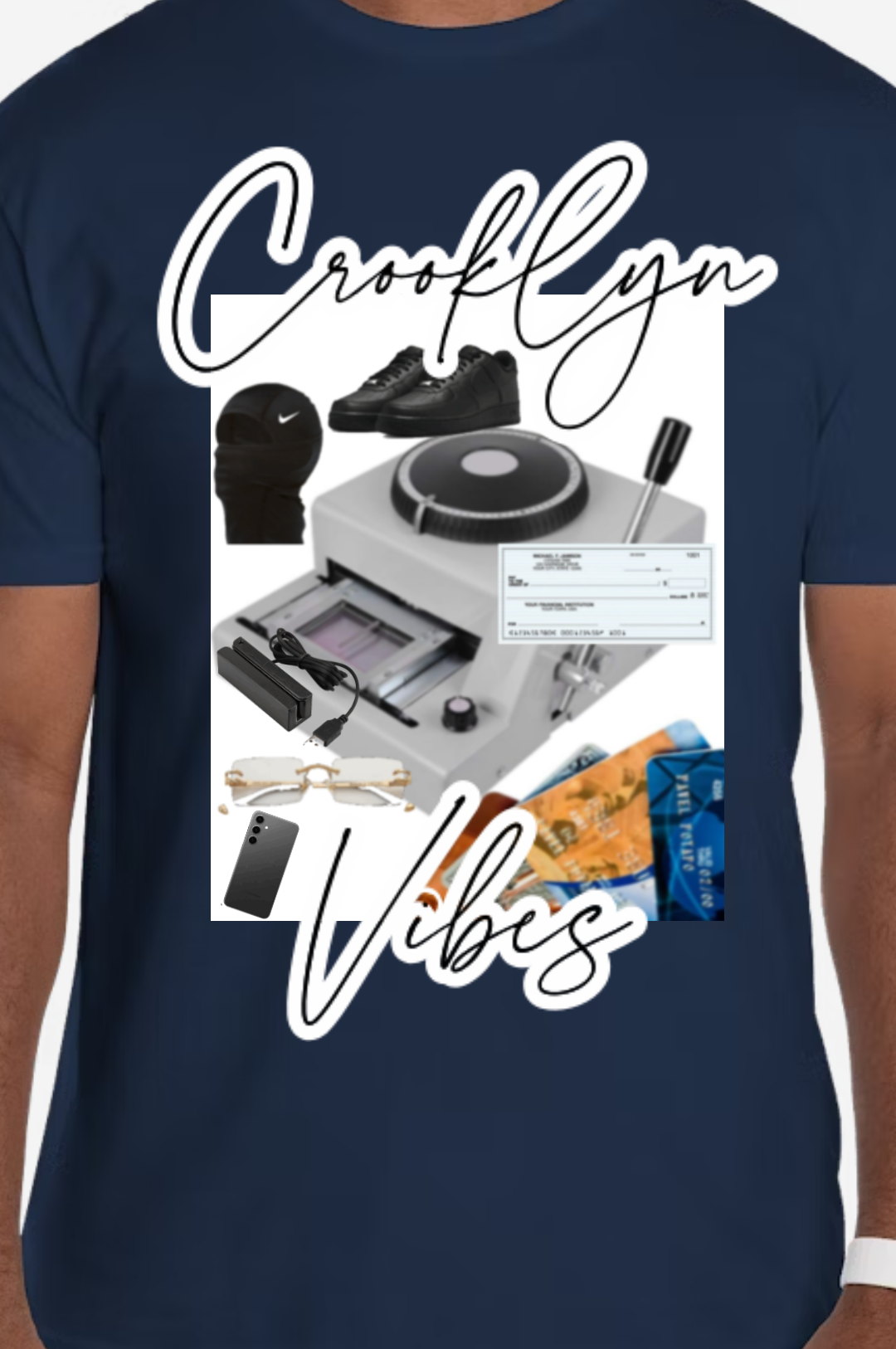 Black and yellow Crooklyn vibes credit card machine T-shirt. Available in different colors on request