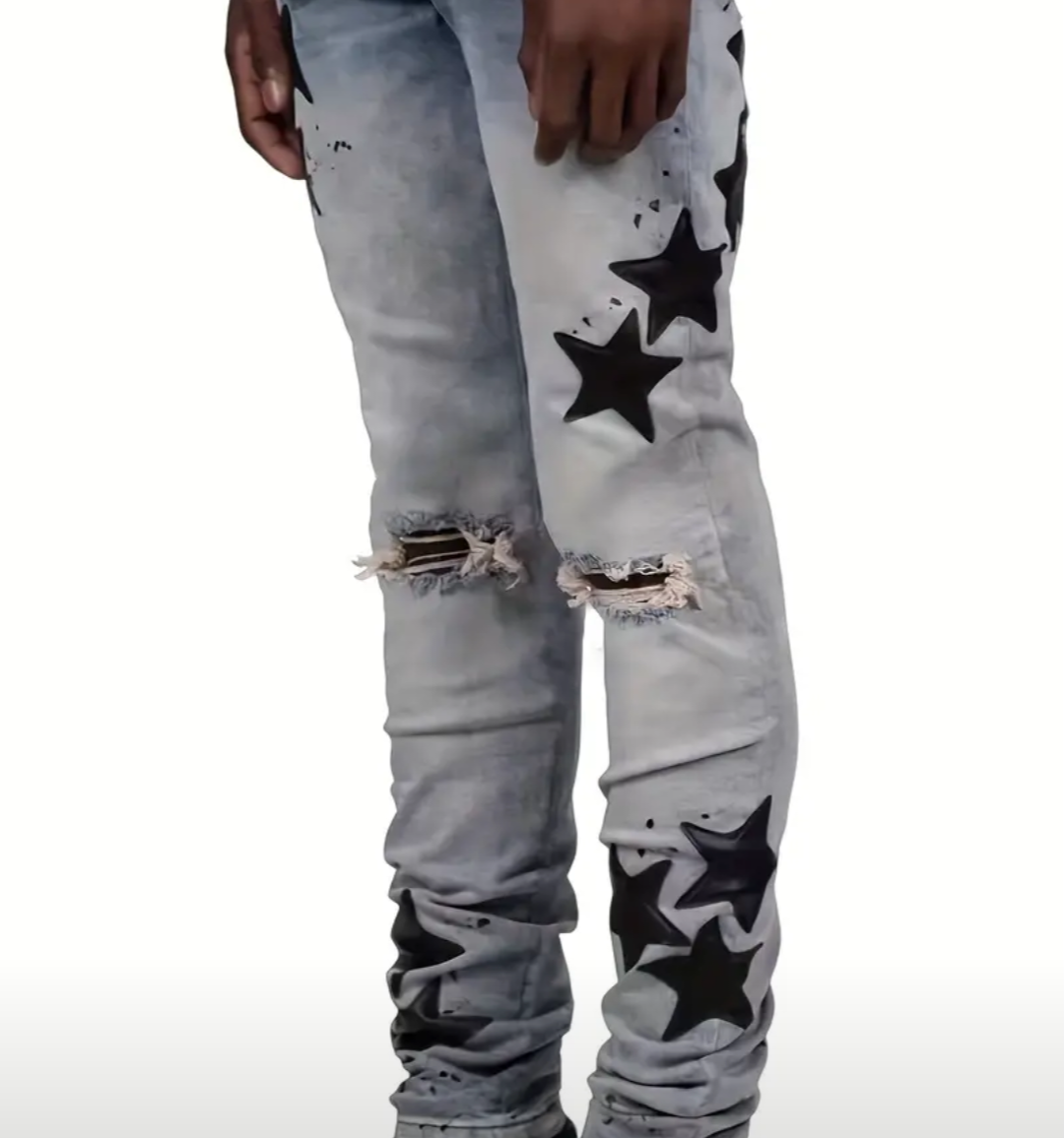 MEN DISTRESSED BLACK STARS JEANS