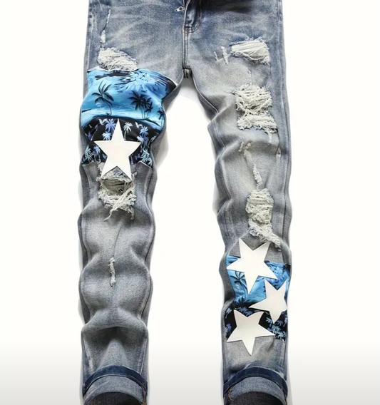 MEN STARS DISTRESSED JEANS