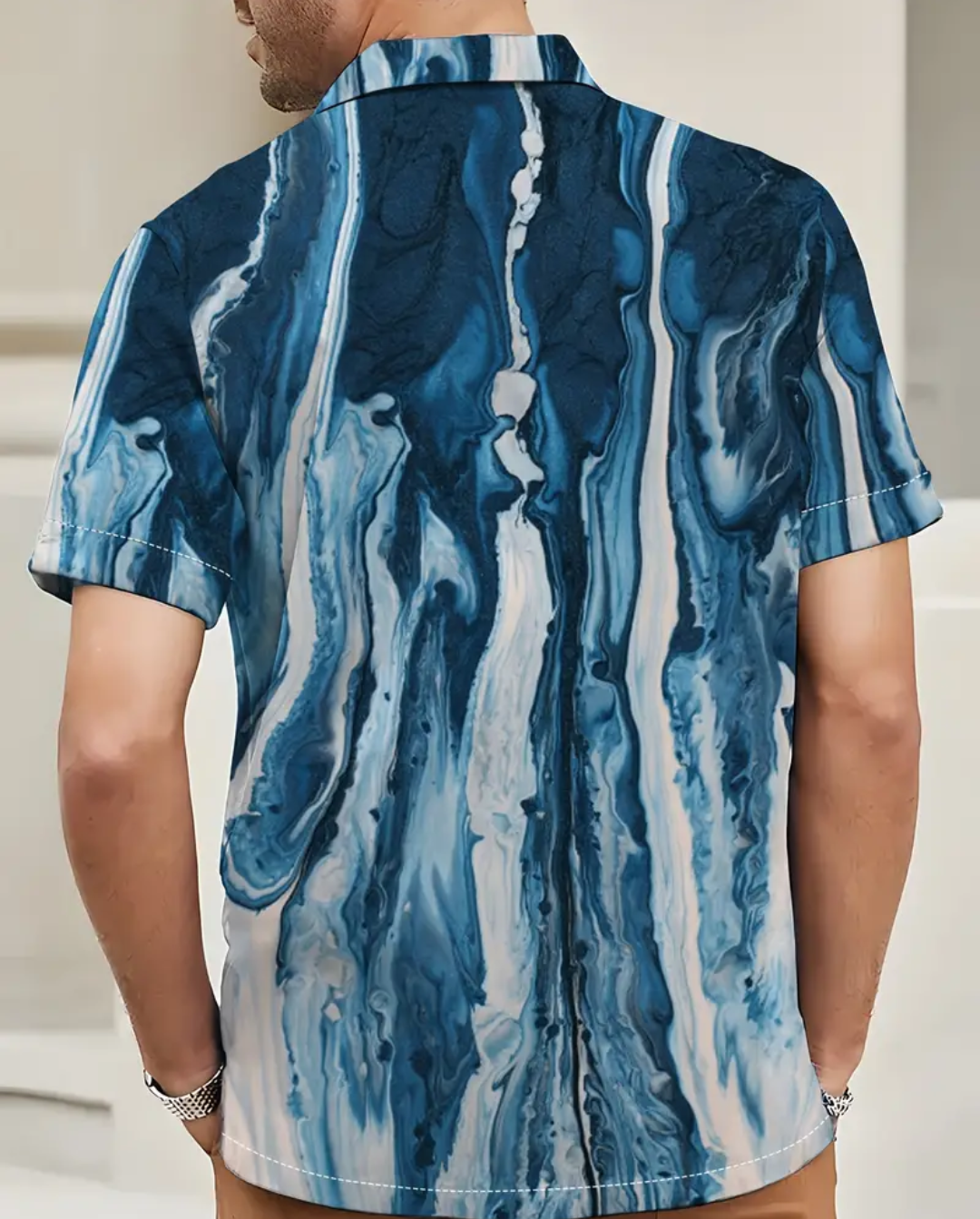 OIL PAINTING STYLE MEN'S SHORT SLEEVE BOTTOM DOWN