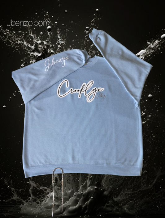 Letter print crooklyn vibes crew neck with sparkly drawstring and rhinestones stitched optional