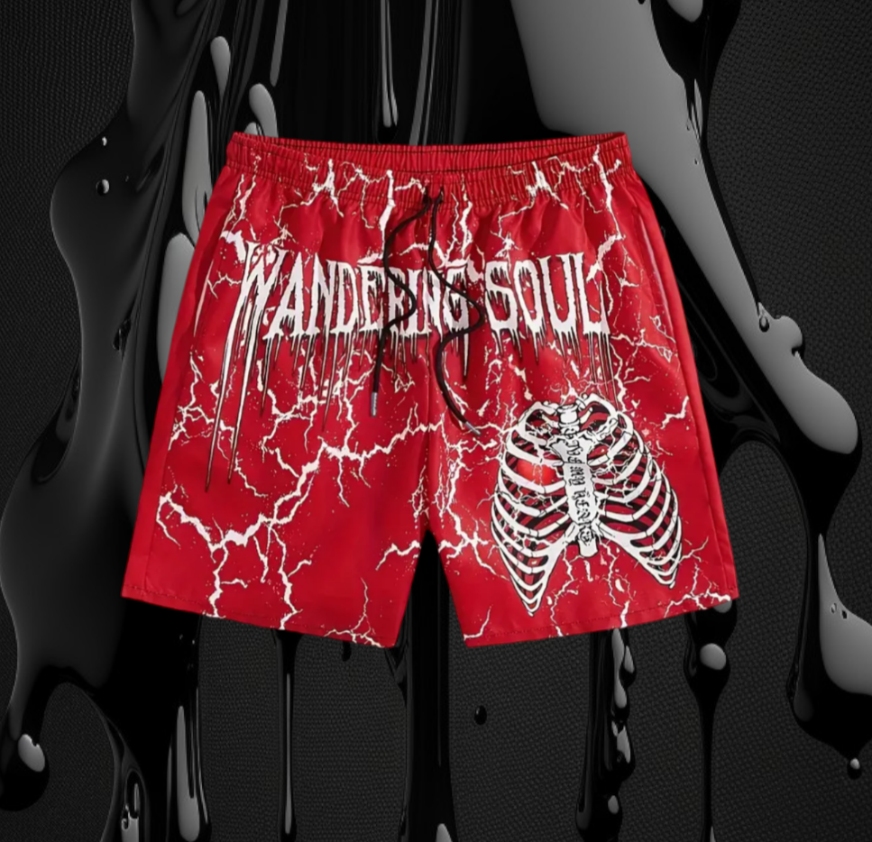 WONDERING SOUL SKELETON PRINT SHORTS