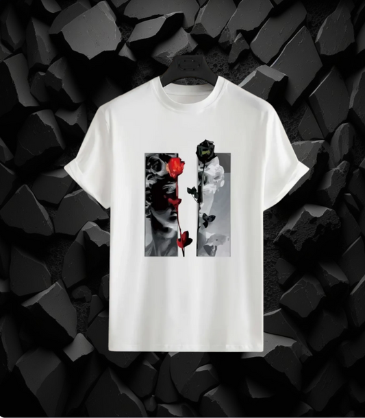 RED BLACK WHITE CARTOON GRAPHIC T-SHIRT