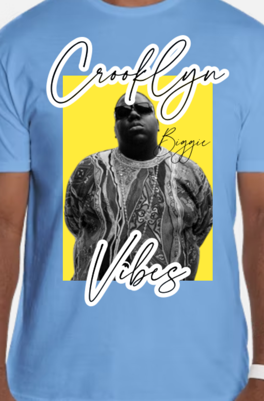 Blue Crooklyn vibes Biggie smalls rhinestones stitched optional T-shirt. Available in different colors on request