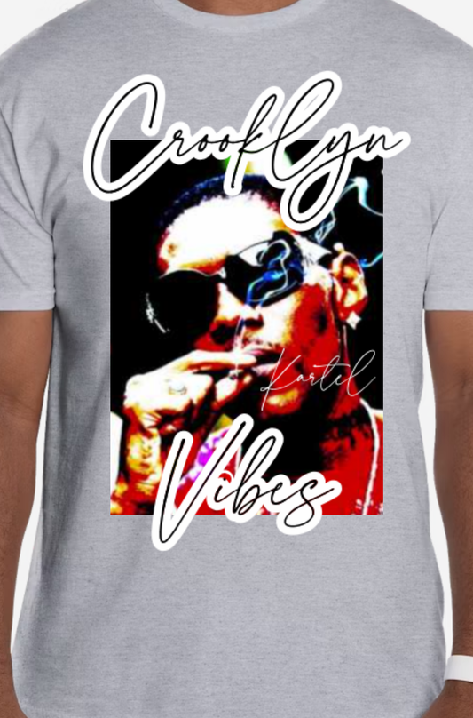 Black Crooklyn vibes Vybz Kartel rhinestones stitched optional T-shirt. Available in different colors on request