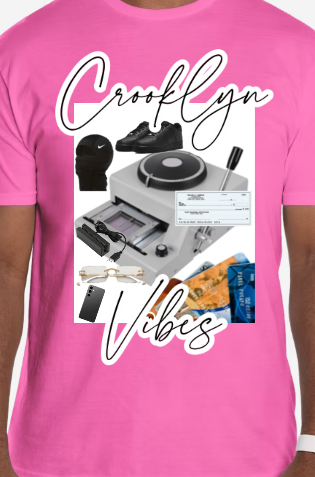 Black and yellow Crooklyn vibes credit card machine T-shirt. Available in different colors on request